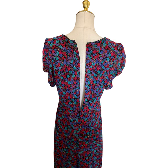 Calvin Klein Women's 10 Red Blue Floral Dress Polyester Short Sleeve V-Neck - Picture 11 of 11